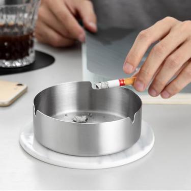 Imagem de Cinzeiro de aço inoxidável de 3 x 8 cm – Design circular durável e espesso, disponível em duas cores adequado para casa, ao ar livre, escritório, terraço, varanda, internet cafés e bares