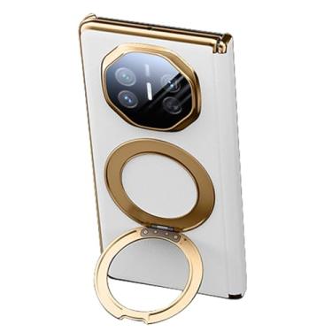 Imagem de HAOMRIYL Capa para Huawei Mate X6, suporte dobrável giratório, capa traseira de couro, dobradiça para câmera, capa de proteção antiarranhões, branca, Mate X6