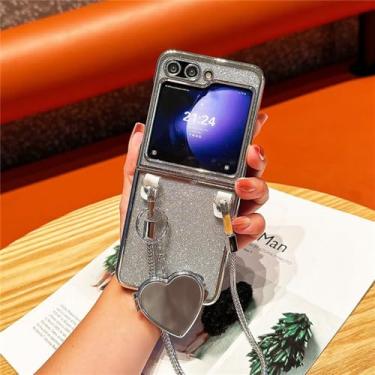 Imagem de Capa transparente galvanizada com cartão glitter com espelho de coração para Samsung Galaxy Z Flip 5 Flip5 Zflip5 Capa, A, para Z Flip 5