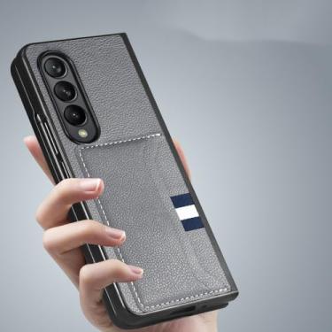 Imagem de Capa dobrável de couro para samsung galaxy z fold4 fold5 fold 5 4 fold3 fold2 fold 3 2 5g titular do cartão funda, cinza, para samsung z fold 4