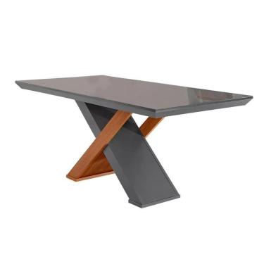 Imagem de Mesa Para Cozinha Imperatriz + Tampo Madeirado Vidro Reto 180x90cm Grafite-imbuia - Rufato