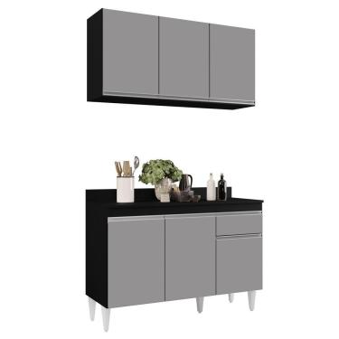 Imagem de Armário Aéreo Virgínia E Balcão Para Pia Com Tampo 120cm Arizona Preto-cinza - Lumil