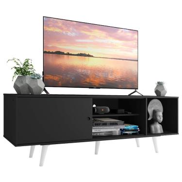 Imagem de Rack para TV até 65" Dubai com Pés Preto e Branco Madesa