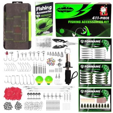 Imagem de Kit de acessórios de equipamento de pesca de 411 peças, [2025 NOVO] Caixa de equipamentos com alicates, alças de lábio de peixe, bandejas de armazenamento, ganchos, pesos, cabeças de gabarito