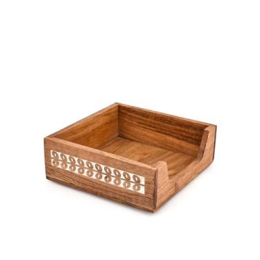 Imagem de Hanol Porta-guardanapos quadrados de madeira de acácia essenciais para casa, organizador rústico de bancada para jantares casuais e formais (19 cm x 19 cm x 6,3 cm)