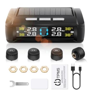 Imagem de Sistema de monitoramento de pressão de pneu para trailer, conjunto de 4 sensores TPMS, sistema TPMS alimentado por energia solar com 4 sensores externos e 6 modos de alarme, visor LCD, monitoramento