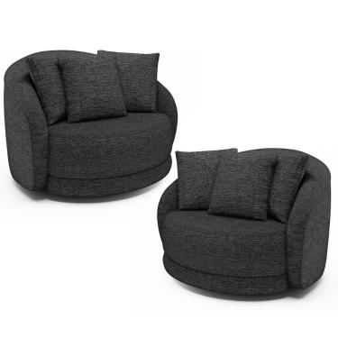Imagem de Kit 2 Poltronas Decorativa Giratória Para Sala Kaly M22 Linho Chumbo - Mpozenato