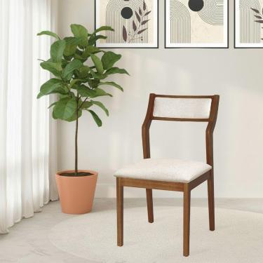 Imagem de Cadeira De Jantar Lagum Conforto Estofada Jequitibá Terra Linho Bege