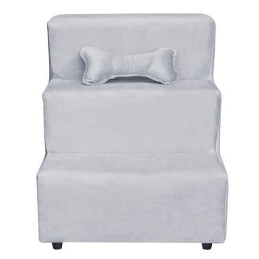 Imagem de Escadinha Pet 3 Degraus Cachorro E Gato Veludo Cinza