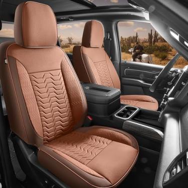 Imagem de Red Rain Capa de assento de carro de couro marrom para Chevy Silverado 2019-2025 1500 2500 3500 cabine dupla estendida regular LT LZT RST Trail Boss, GMC Sierra 2007-2026 (Silverado-Brown+Orange-2019