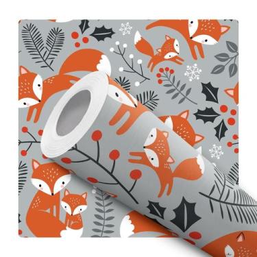 Imagem de Papel de Parede Adesivo Raposinha Bosque Cinza Vermelho Infantil Bebê 