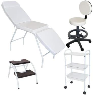 Imagem de Kit Estética Branco Maca 3 posições Mocho, Escada e Carrinho - For-ty