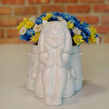 Imagem de Arranjo de Flores Sempre-Vivas Naturais em Vaso Decorativo, 15 cm, Branco com Padrão Art Déco (18)