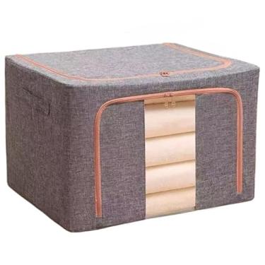 Imagem de Caixa Organizadora Roupas Brinquedos Lençol Edredom Guarda Roupa Dobrável Visor Transparente 66L(BEGE)