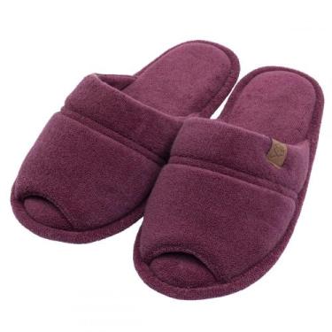 Imagem de Pantufa Atoalhada Aberta: Conforto Flexível para Seus Pés - Bordô - 37