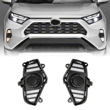 Imagem de Fancemot Luzes de neblina de LED brancas de circulação diurna (DRL) Luzes de seta âmbar luzes azuis de farol baixo compatíveis com Toyota RAV4 de 5ª geração 2019-2025