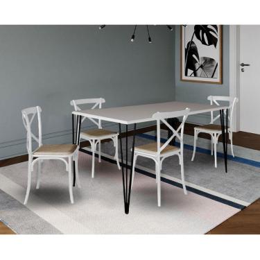 Imagem de Conjunto De Mesa Elen Retangular 140X80Cm Branco Com 4 Cadeiras Katrina Branca Asse - Branco