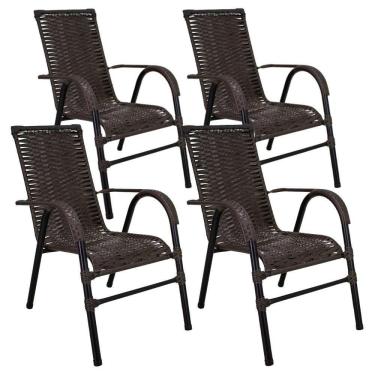 Imagem de Conjunto De 4 Cadeiras Bela De Aço Carbono E Fibra Sintética Tabaco