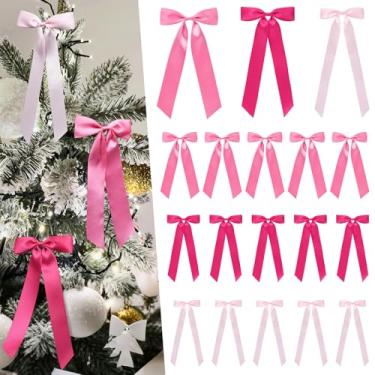 Imagem de CEELGON 24 peças, 3 tamanhos, decoração de laço de cetim rosa, laços de fita longa para parede de quarto, enfeites de árvore de Natal para guirlandas, festas de casamento, festas de casamento