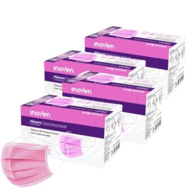 Imagem de Máscara Descartável Facial Tripla Camada de Proteção Filtro - 200 Unidades (4 pacotes com 50 unidades)