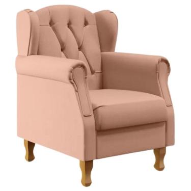 Imagem de Poltrona Decorativa Recepção Rebeca Linho Com Pés Luis Xv Cor: Linho Rosê