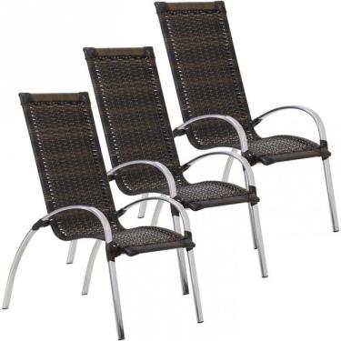 Imagem de Jogo 3 Cadeiras Garden Alumínio área Piscina E Jardim Trama Pedra Ferro