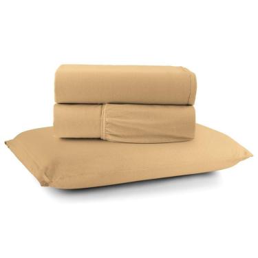 Imagem de Jogo De Cama Lençol Sereno Solteiro 3 Peças Em Malha Algodão Mostarda 100% Algodão