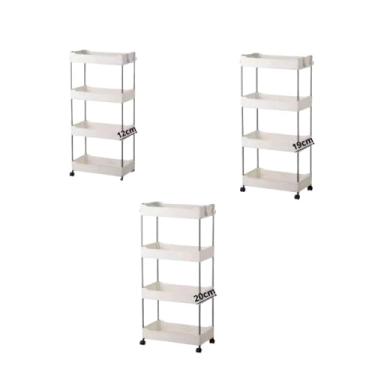 Imagem de Kit 3 Carrinhos Organizadores Móveis com 4 Prateleiras, Plástico e Metal, Tamanhos P/M/G, com Rodinhas, 88x38x20cm