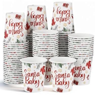 Imagem de LemonRoad Copos de papel de festa de chá de bebê de Natal 255 g Copos descartáveis de Papai Noel de Natal suprimentos de festa de chá de bebê presentes para decorações de Natal, aniversário, férias