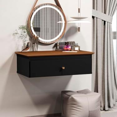 Imagem de Penteadeira Bancada Suspensa Porta Maquiagem Camarim Multiuso Escrivaninha Estudo Notebook de Parede Canto Quarto Closet 1 Gaveta com Puxador Europa (Preto)