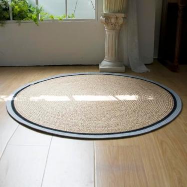 Imagem de Furnnylane Tapete trançado à mão, tapete redondo reversível de 90 cm, tapete de fibra natural durável que aceita animais de estimação para sala de estar, sala de jantar, quarto, DT22001S