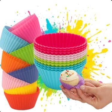 Imagem de Jogo de Formas forminhas Cup cake Muffins Empada Redondo com 12 Peças Multicor Forno Air fryer micro-ondas reutilizáveis antiaderentes Livre de BPA lava louças colorida