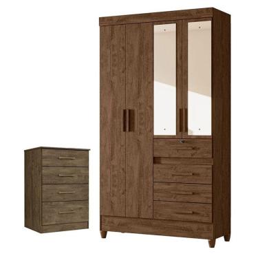 Imagem de Guarda Roupa Solteiro Sobral Com Espelho E Cômoda Ms913 Castanho Wood - Moval