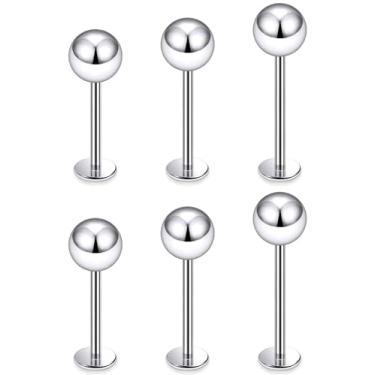 Imagem de Ruifan ASTM F136 titânio bochecha piercing joia barra 16G rosca externa plana língua anéis bola titânio labret corpo piercing jóias para mulheres homens 14 mm 16 mm 19 mm