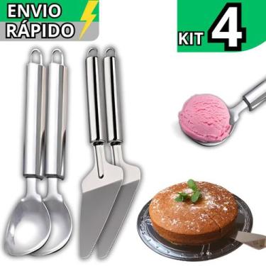 Imagem de Kit Utensílio 2 Colher de Sorvete Açai e 2 Espátula Bolo Sorvete Em In