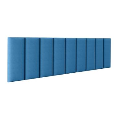Imagem de Kit Cabeceira Modulada Estofada Cama Solteiro Casal Queen King - Varios Tamanhos (Azul, King)