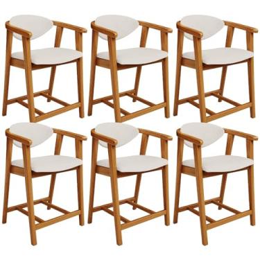 Imagem de Kit 06 Banquetas Baixa Cozinha Sala de Jantar Bancada Cecília L02 Linho Cru - Lyam Decor