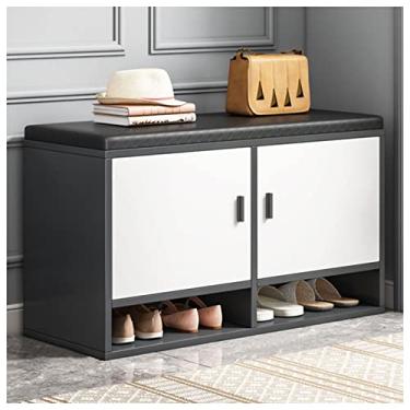 Imagem de Banqueta estofada multifuncional para troca de sapatos, armário de sapatos de madeira maciça simples para entrada doméstica, sala de estar, quarto, banco estofado de sofá 80 x 30 x 50 cm, branco