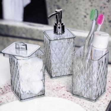 Imagem de Kit Banheiro 4 Peças em Acrílico – Conjunto Completo com Dispenser, Porta Escovas, Porta Algodão e Bandeja | Decoração Glamour para Banheiro e Lavabo(CRISTAL)