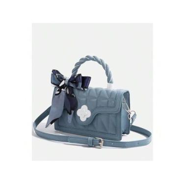 Imagem de Bolsa tiracolo feminina vintage cereja alça superior com aba quadrada, Azul, one_size