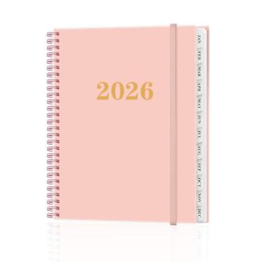 Imagem de Agenda 2026 - Agenda anual de janeiro de 2026 a dezembro de 2026, agendas semanais e mensais encadernadas em espiral com abas de 12 meses, bolso interno, 21,6 cm x 28 cm, rosa