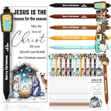 Imagem de Sayglossy 50 conjuntos de presentes de presépio de Natal, canetas esferográficas católicas a granel e cartões de felicitações inspiradores para pastores de igreja, presentes de agradecimento para