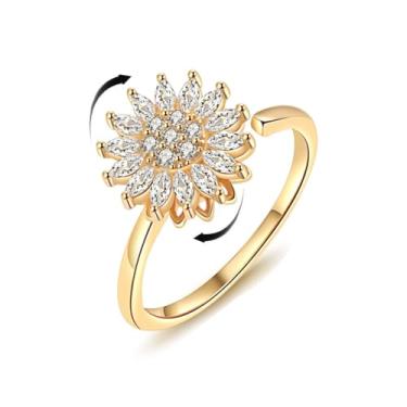 Imagem de Zannthra Anel giratório de girassol para alívio da ansiedade – Anel giratório com faixa giratória ajustável, joia sensorial redutora de estresse, presente para mulheres e adultos, Cobre, Zircônia