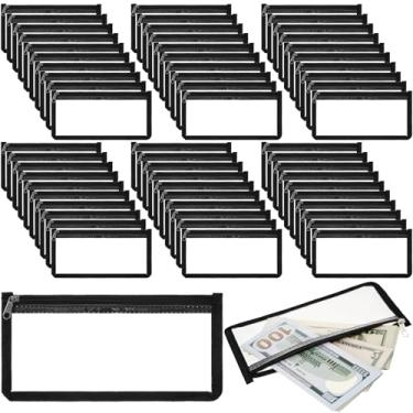Imagem de Honoson Pacote com 60 bolsas transparentes para dinheiro 10 x 19 cm bolsa de depósito bancário transparente com zíper envelopes para dinheiro, carteira de cheque, bolsa de armazenamento multiuso
