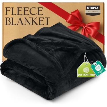 Imagem de Cobertor de Lã Utopia Bedding, 300 g/m², Luxuoso, Antiestático, Felpudo, Macio, de Microfibra, para Cama, Preto, Tamanho Solteiro, 152 x 203 cm