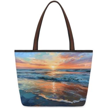 Imagem de Bolsa grande para mulheres Ocean Beach Sun Work Cloth Bags com zíper reutilizável mercearia bolsa casual viagem pernoite tote bolsas adequadas para viagens, trabalho, férias, praia, compras, presentes