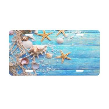 Imagem de Placa de licença de praia azul madeira para frente do carro placas de carro alumínio metal adequado para caminhão placa de porta de carro bar café acessórios automotivos para homens mulheres 15 x 30