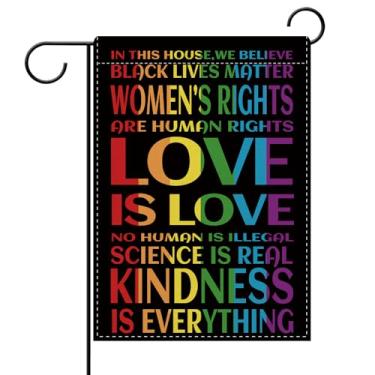 Imagem de Dyrenson Bandeira decorativa de jardim com orgulho arco-íris, amor é amor, direitos humanos da mulher, jardim, decoração de casa, bondade, diversidade, igualdade, paz, exterior, pequena, decoração