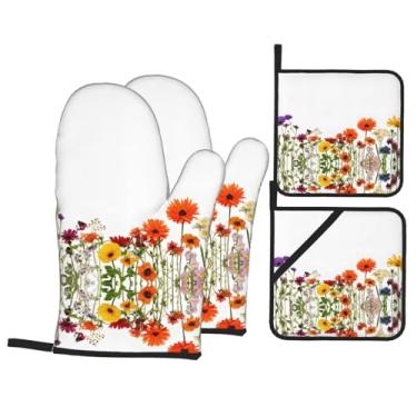 Imagem de Conjunto de luvas de cozinha com suporte de tampa, luvas de forno resistentes ao calor para manusear panelas quentes, grelhar, churrascos, kit de 4 peças.