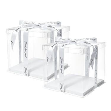 Imagem de 6 caixas de presente transparentes, caixa de presente transparente para bolo, 30,5 x 30,5 x 25,4 cm para bolo de 25,4 cm, caixa de presente com base, tampa e fita para casamento, aniversário, Natal